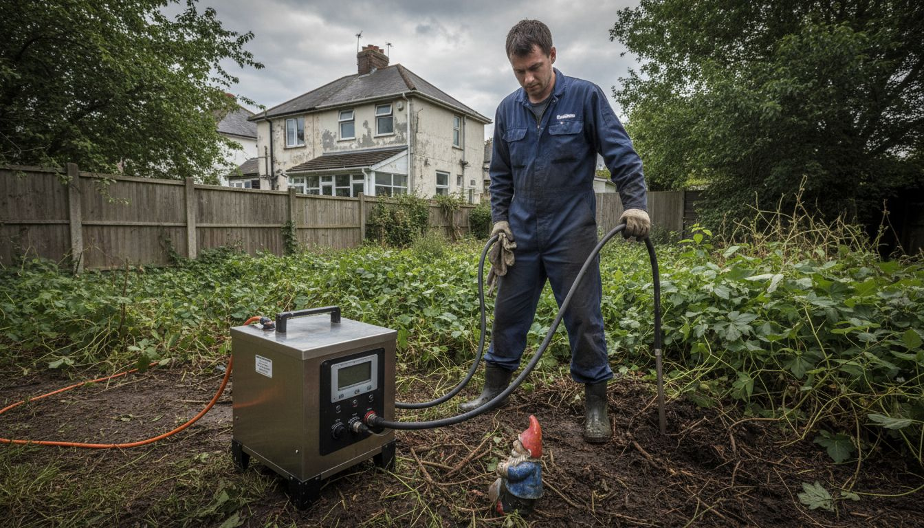 技术人员正在用电动设备处理生长过快的根系。