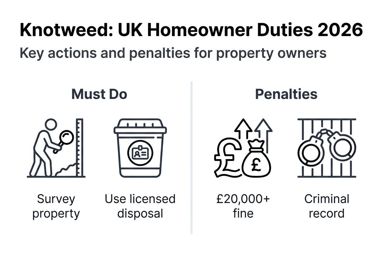 Infographic showing key UK knotweed duties and penalties