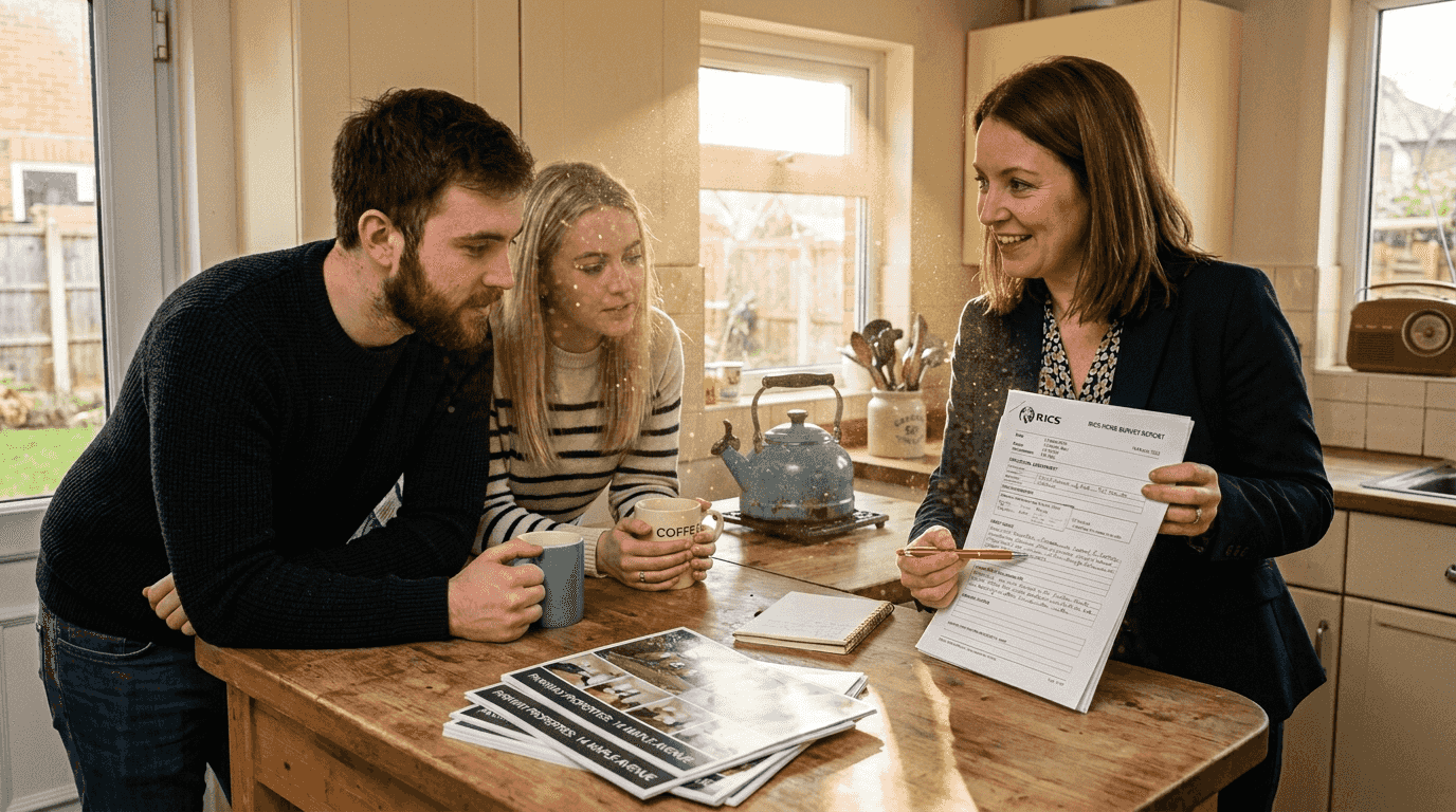 Estate agent discussing knotweed survey disclosure