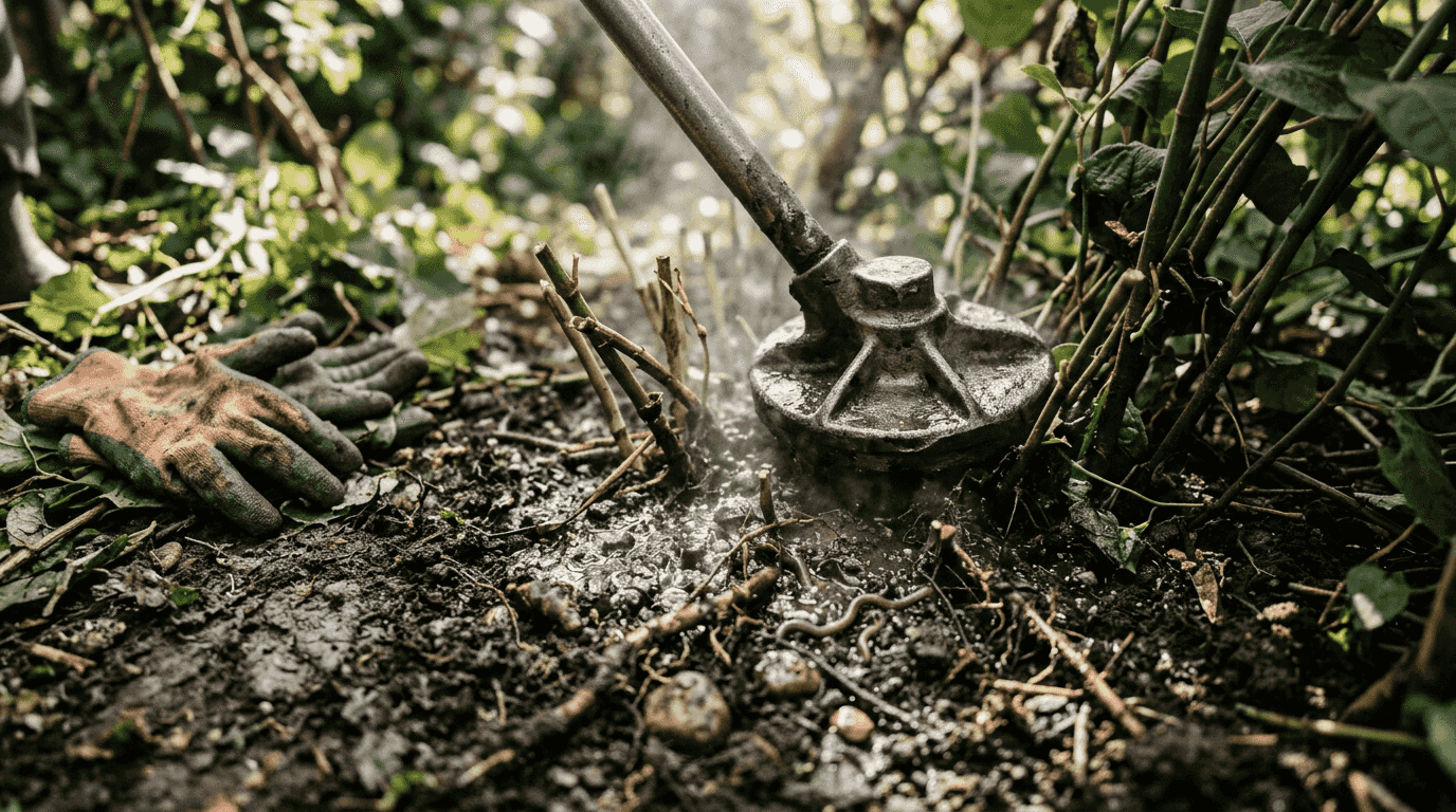 Close-up steam treating knotweed roots
