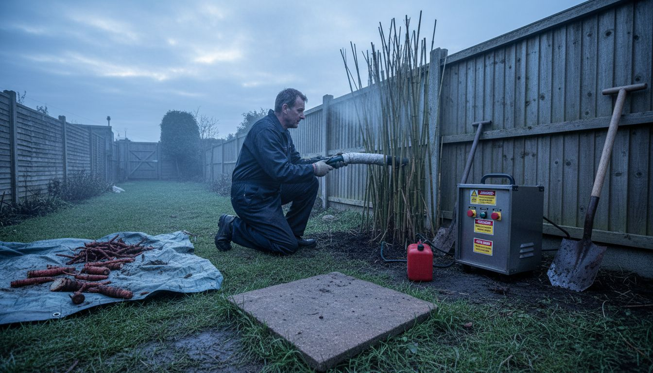 Technician uses thermo-electric tool on knotweed
