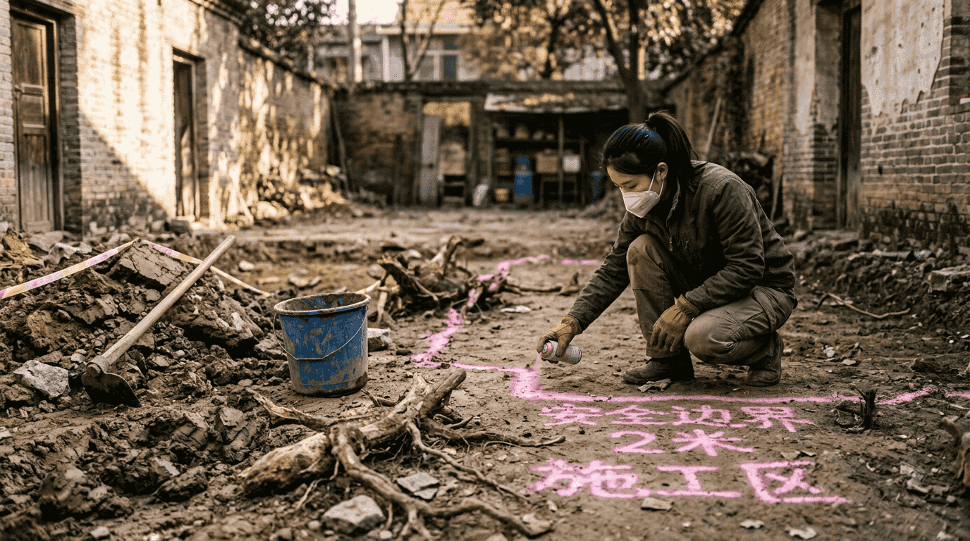 在庭院中详细描述了如何安全地挖掘,并注意保护根茎不受损伤。