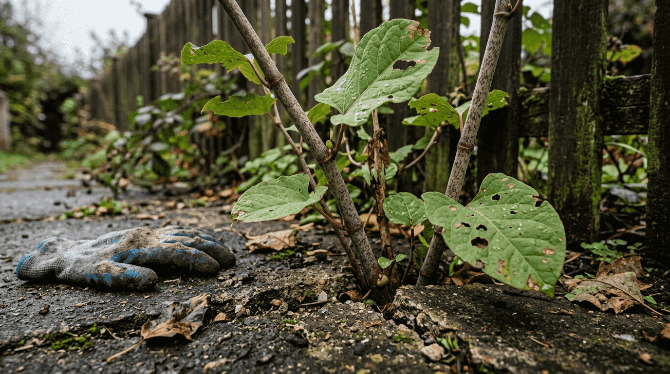 Japanese knotweed detail in UK garden