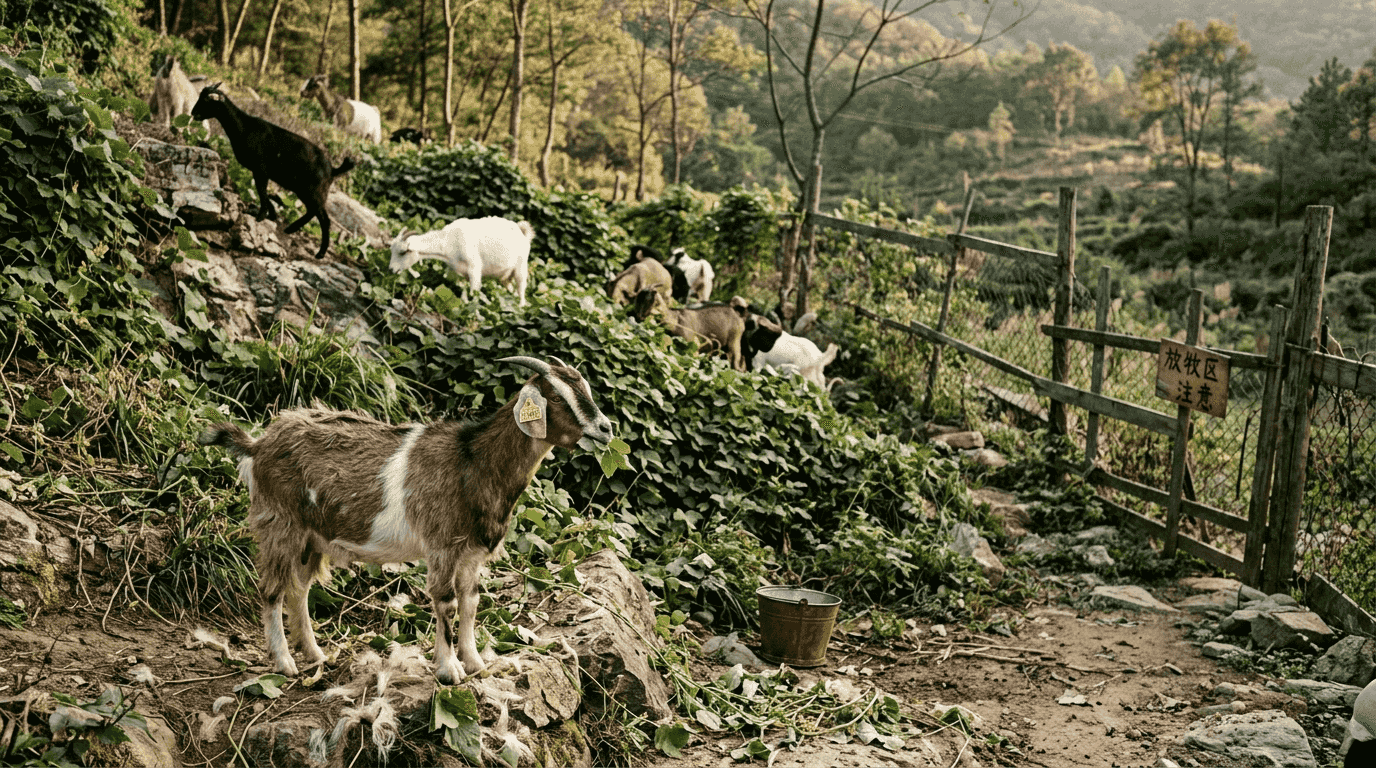 利用山羊在山坡上治理葛藤