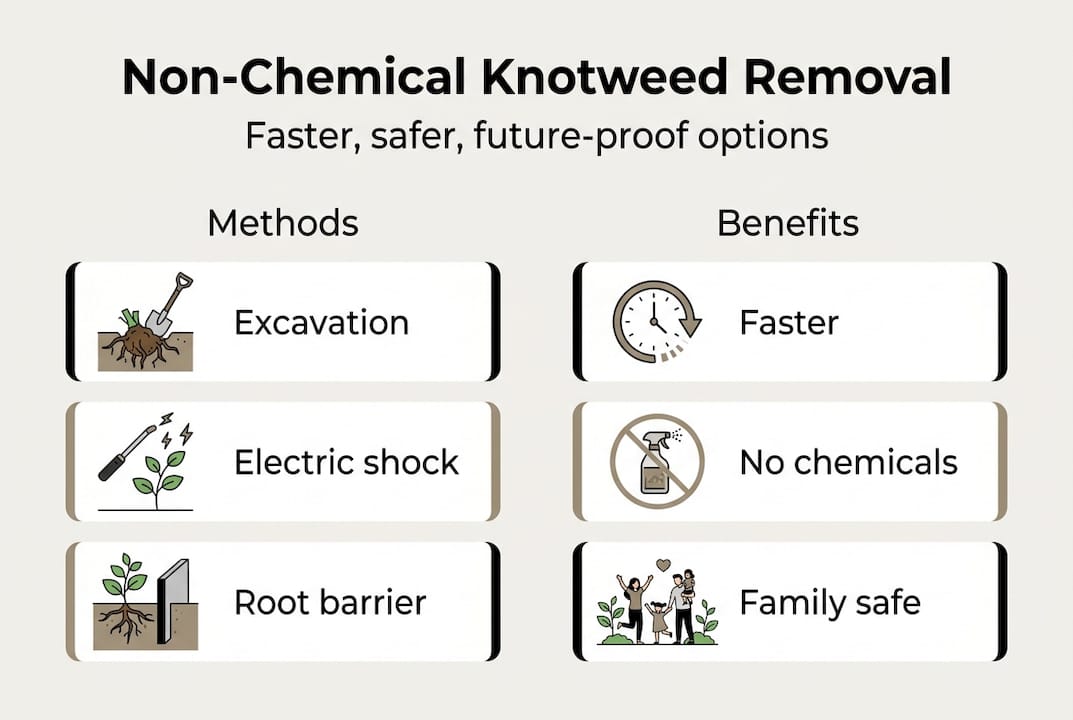 Infographic comparing non-chemical knotweed methods