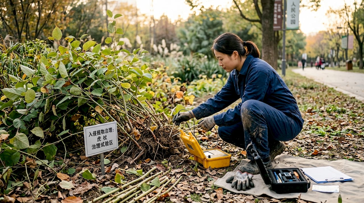 技术人员正在公园内进行能量清除作业。