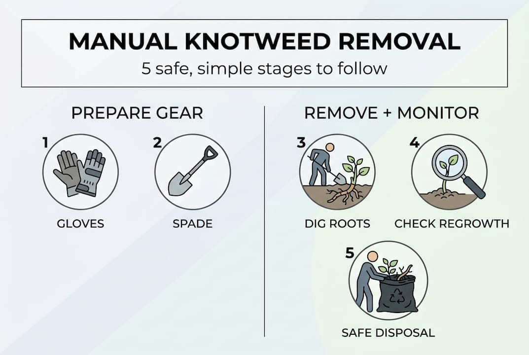 Infographic outlining five safe knotweed removal steps