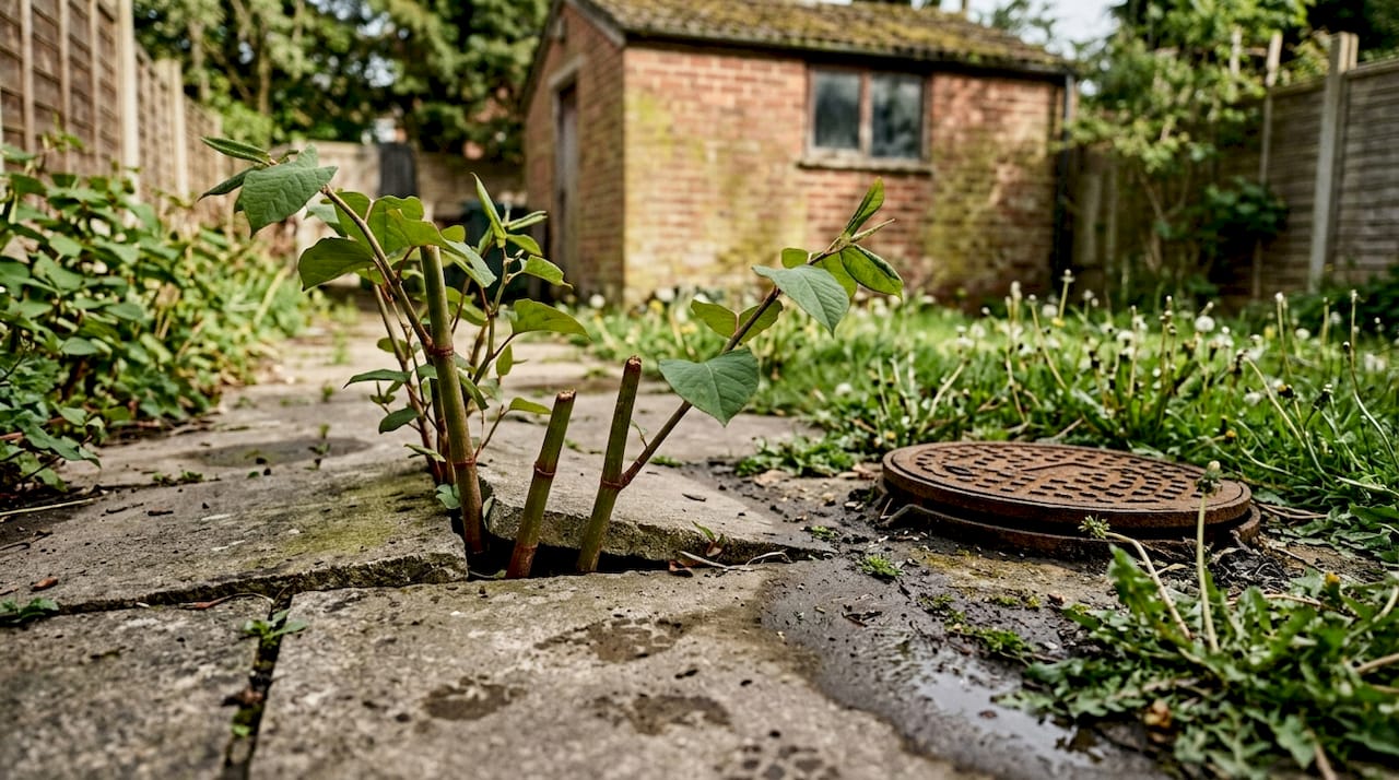 Japanese knotweed damaging UK property path