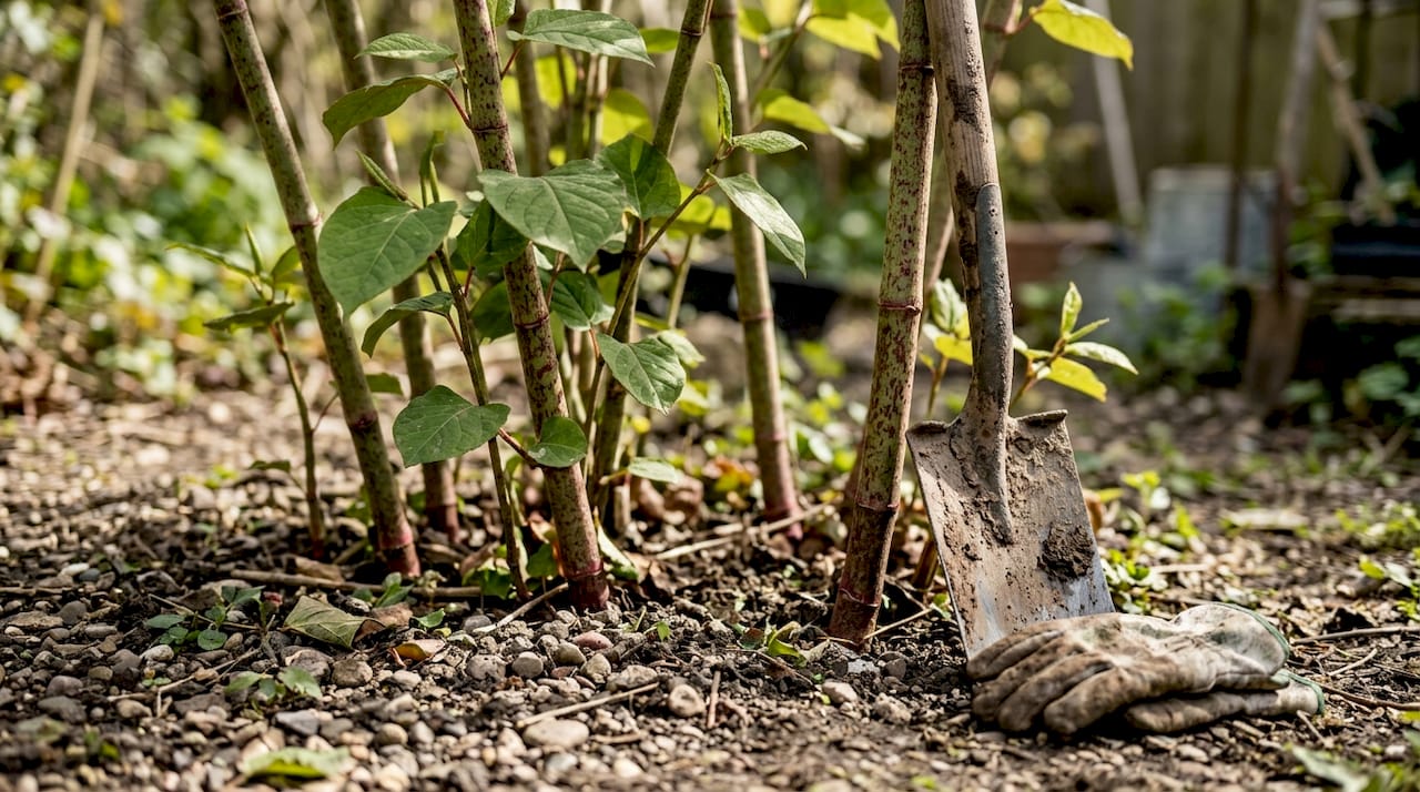 Closeup of Japanese Knotweed stems and canes