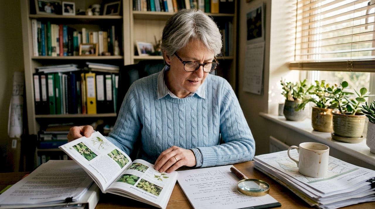 Surveyor reviewing Japanese Knotweed taxonomy guide