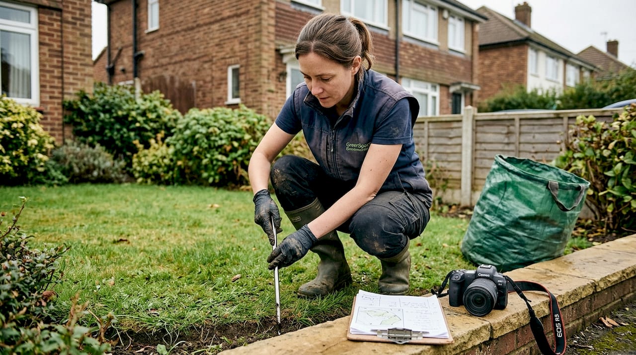 Weed surveyor examining soil for rhizomes