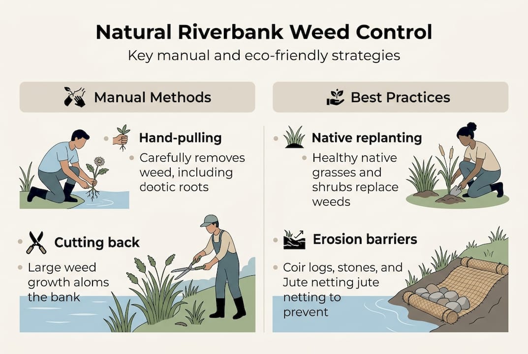 Infographic of eco-friendly riverbank weed control