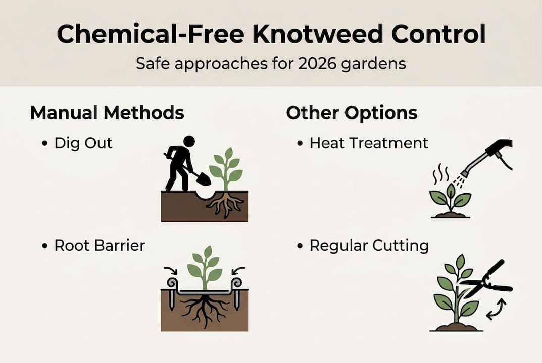 Infographic showing main chemical-free knotweed solutions