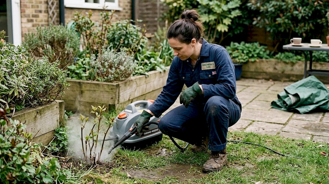 Technician using thermo-electric machine on knotweed