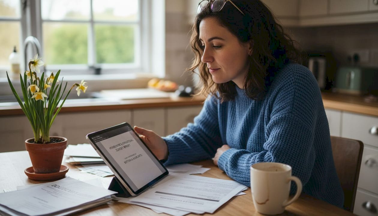 Homebuyer reading invasive weed survey document