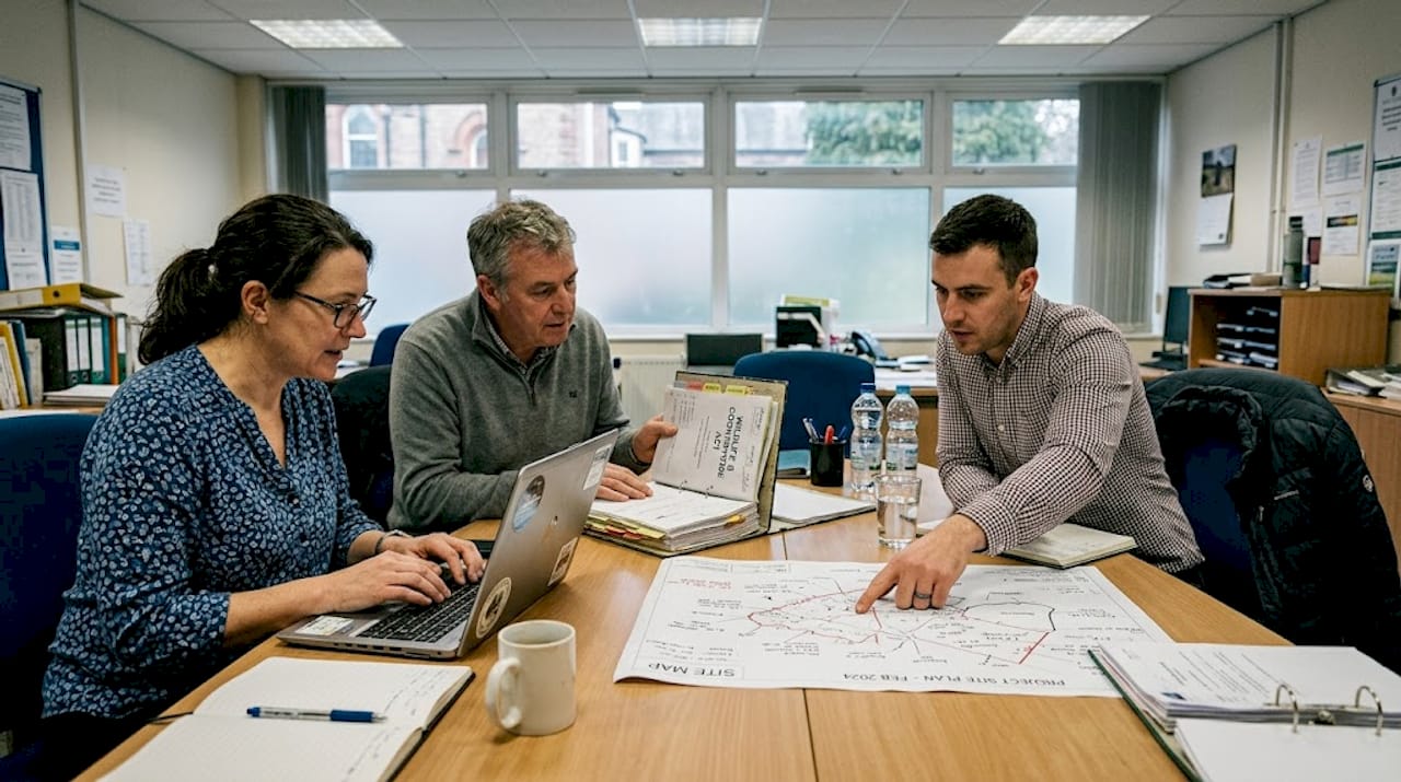 Council staff reviewing legal documents together