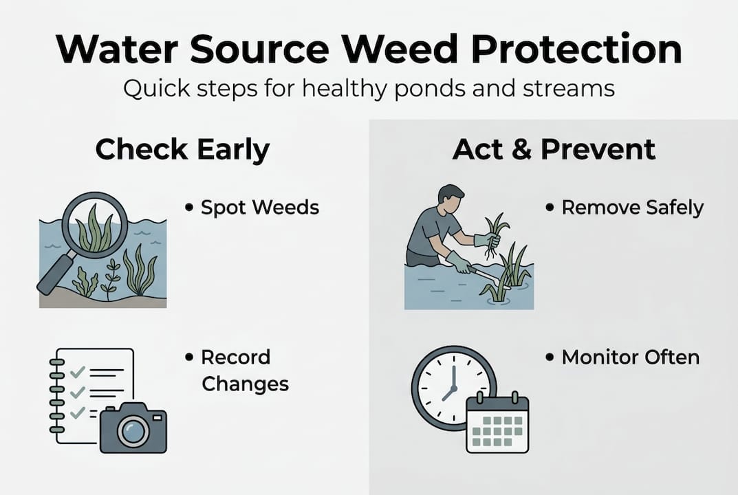 Infographic on steps to protect water sources from weeds