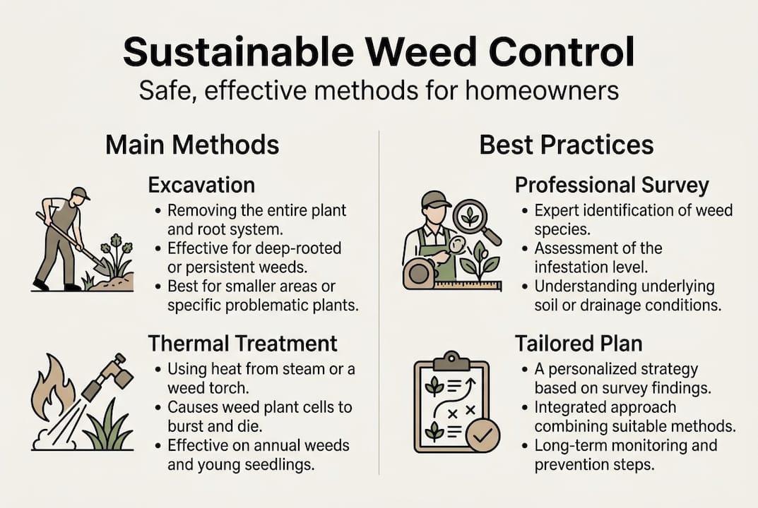 Infographic summarizing sustainable weed control methods