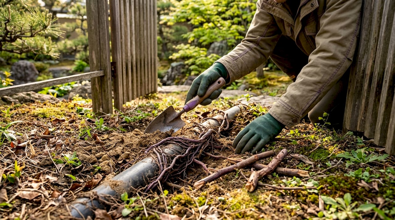 树根侵入排水管道的现场实拍图