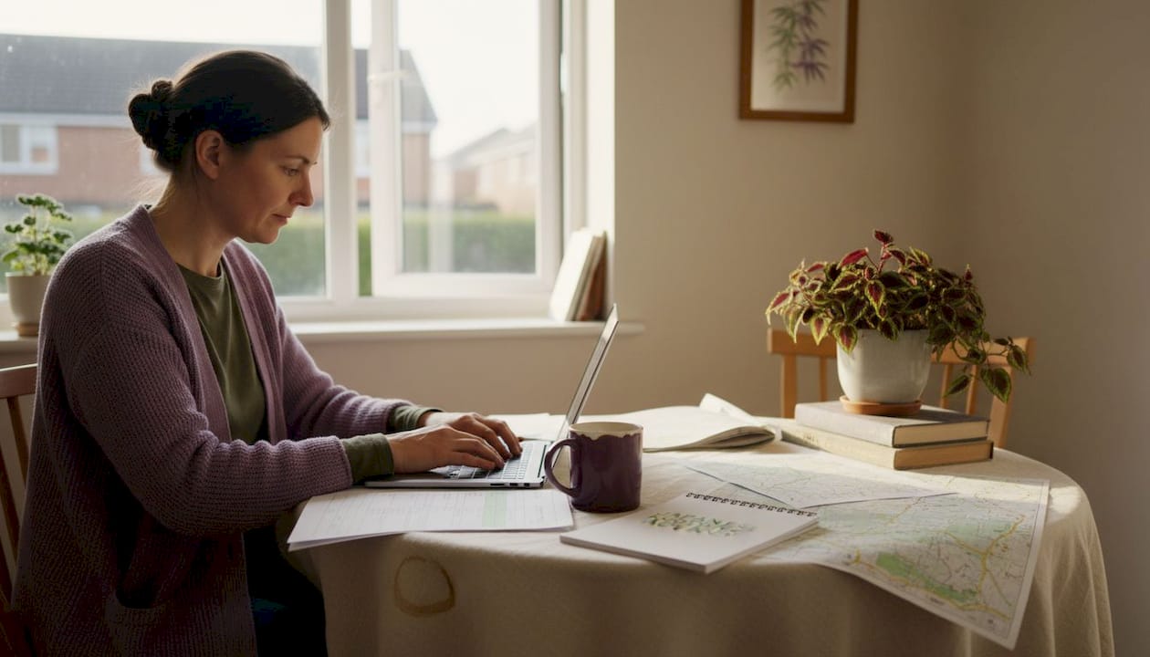 Weed survey specialist reviewing documents