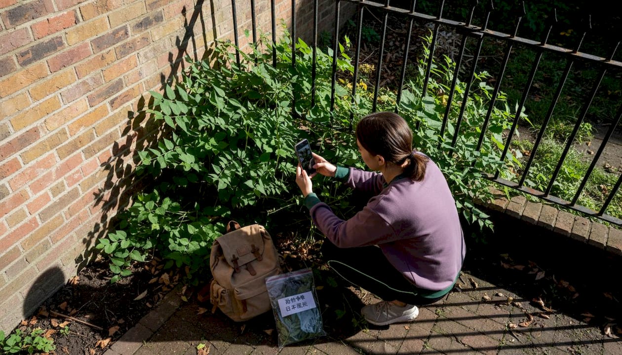 房东拿出手机，拍下院子里的杂草，方便以后做个记录。