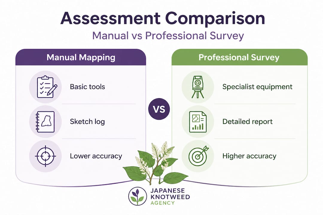 Infographic comparing manual and professional rhizome assessment