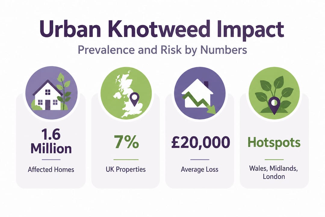 Infographic with key urban knotweed statistics