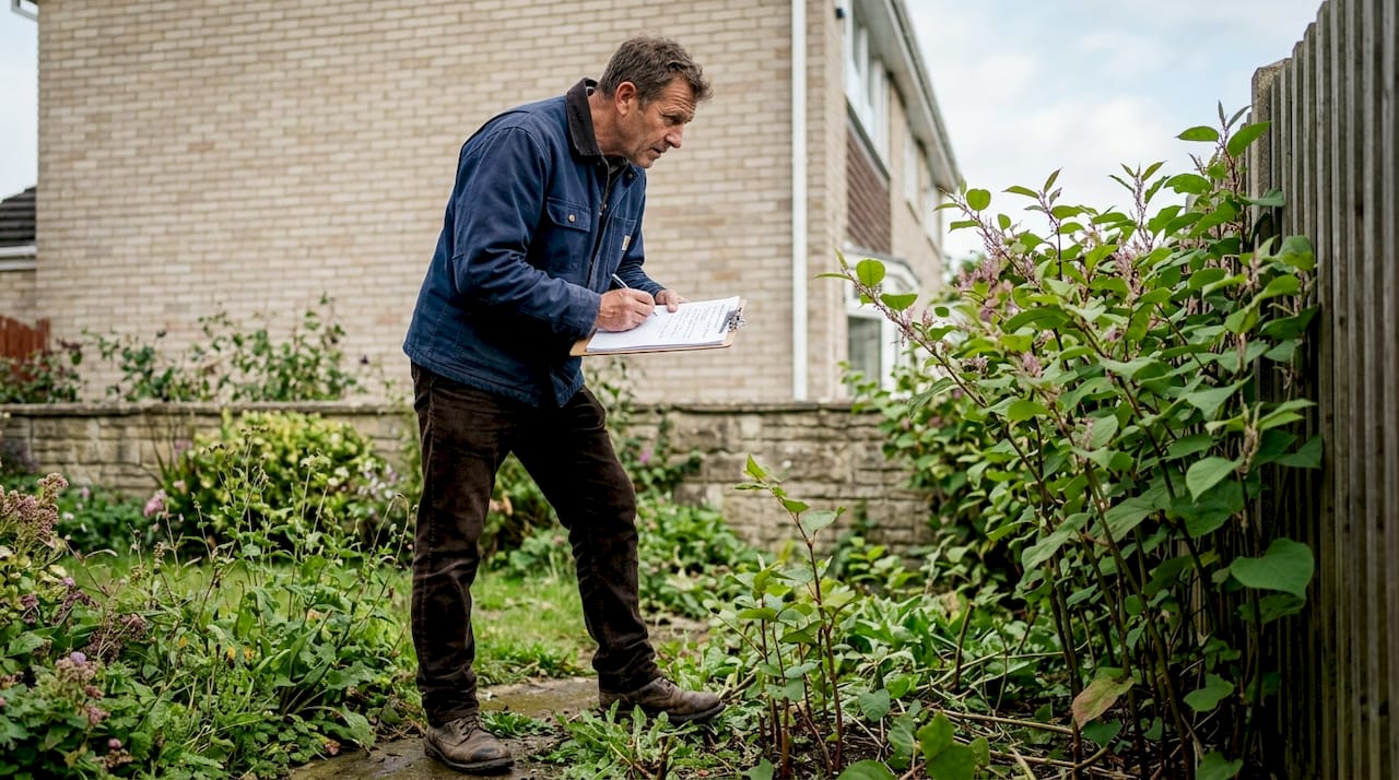 Surveyor noting invasive weeds at property boundary