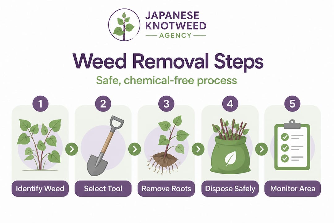 Vertical flow infographic showing physical weed removal process