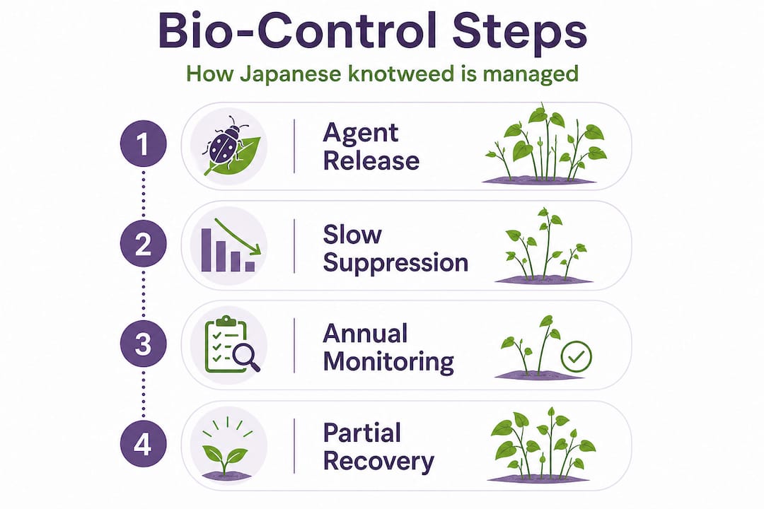 Infographic showing steps of weed bio-control process
