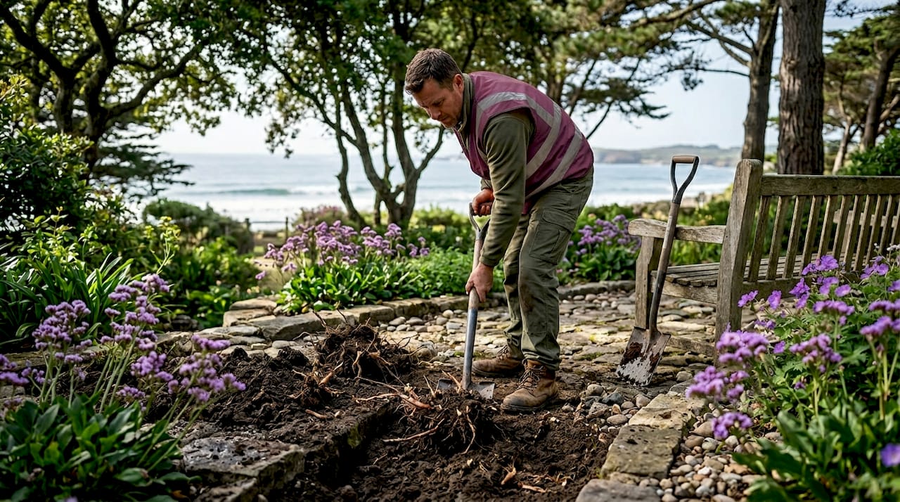 Landscaper excavates soil for knotweed removal