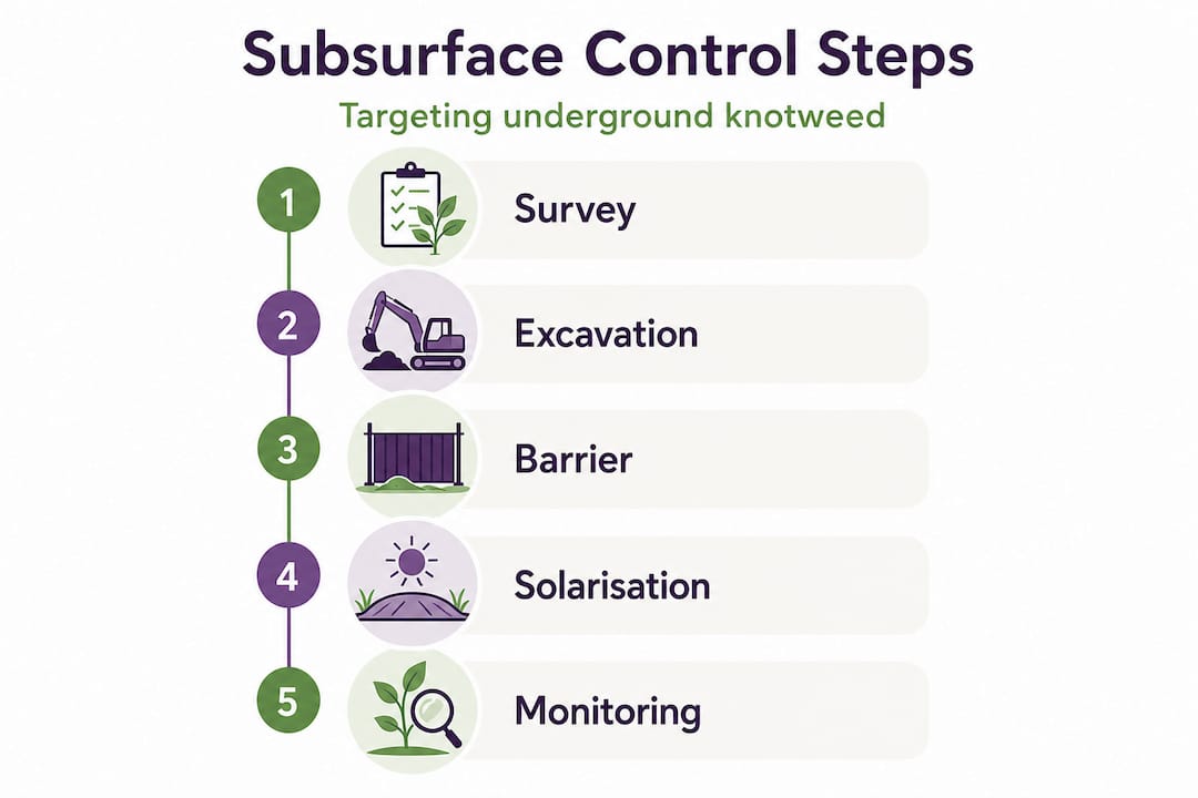 Infographic showing knotweed subsurface control steps