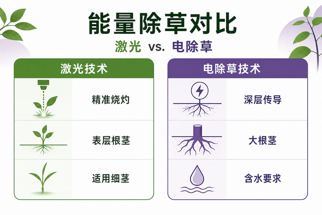 激光除草与电力除草方式对比一览图