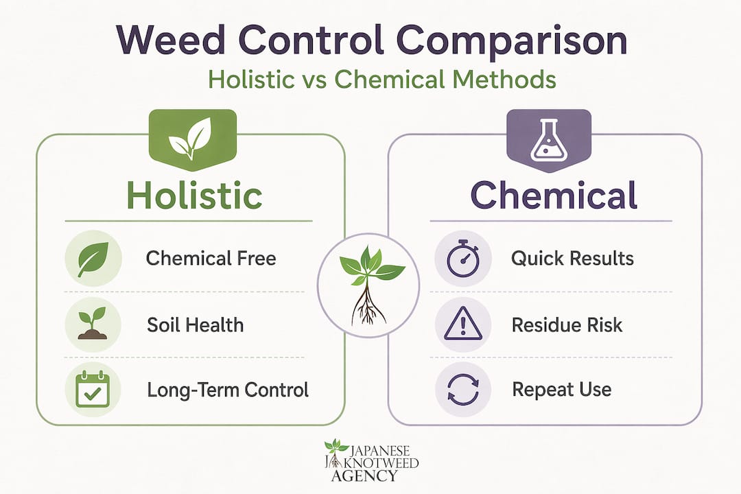 Infographic comparing holistic and chemical weed control