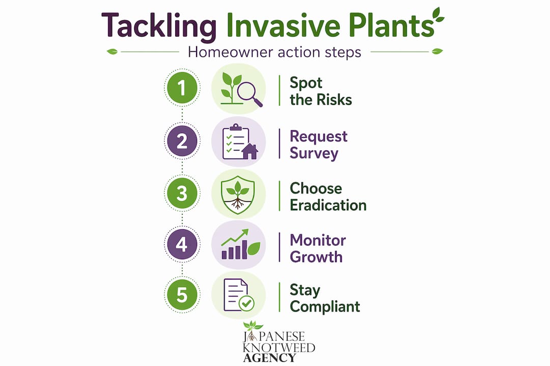 Infographic of homeowner steps managing invasive plants