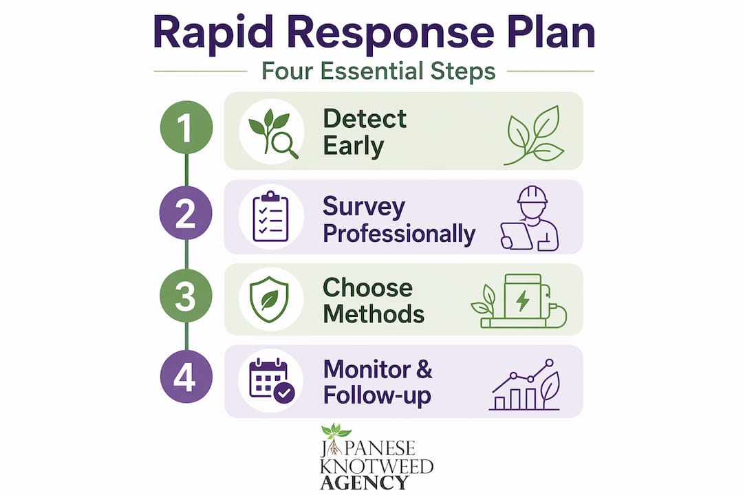 Infographic showing four rapid weed control steps