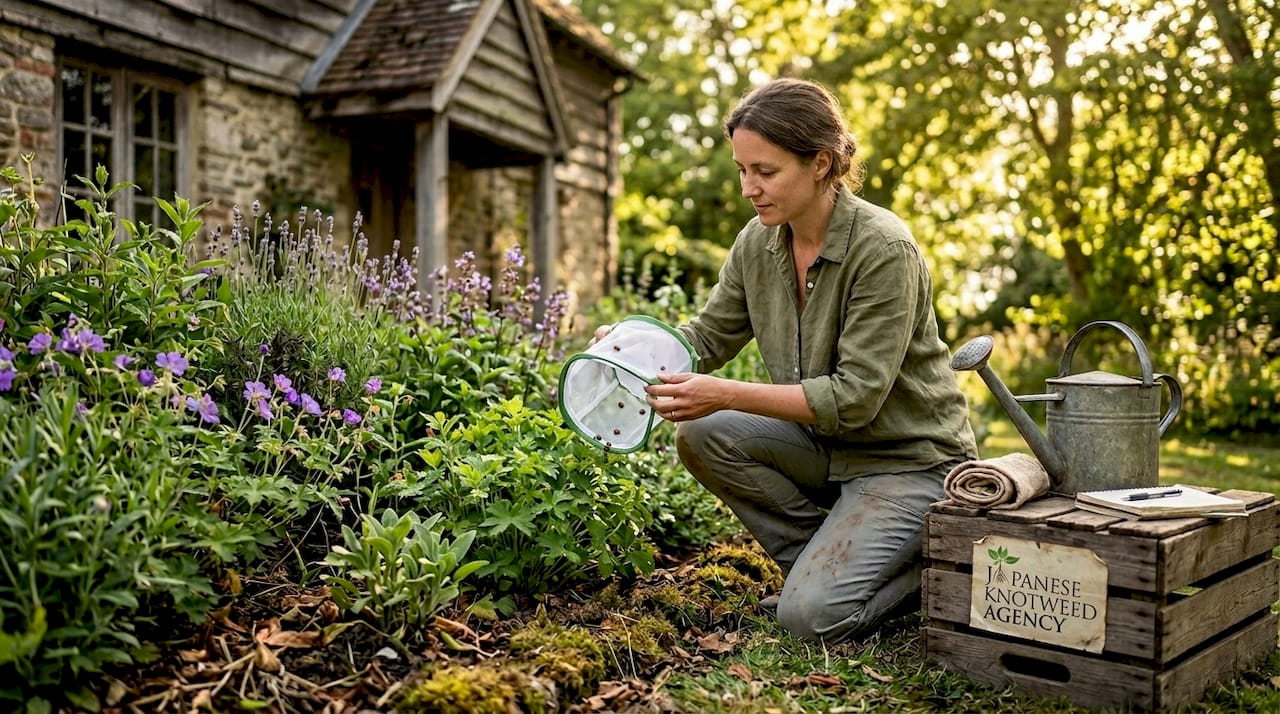 Horticulturist applying biological weed control