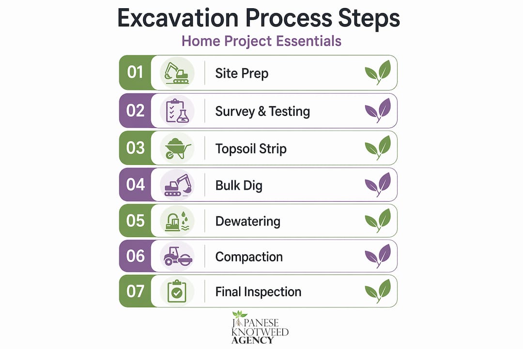 Vertical flow infographic of excavation process steps