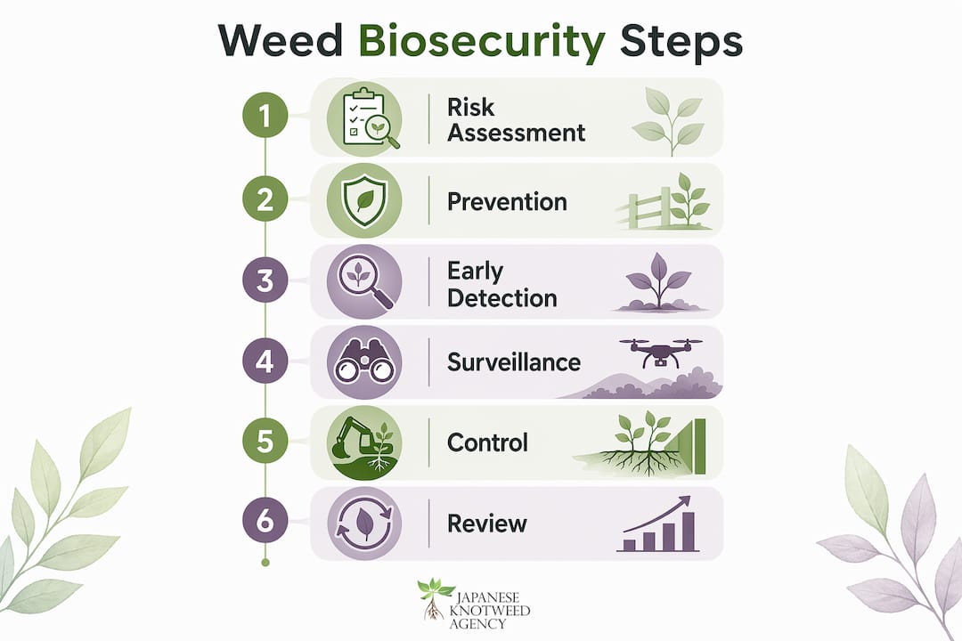 Infographic showing steps of a weed biosecurity strategy