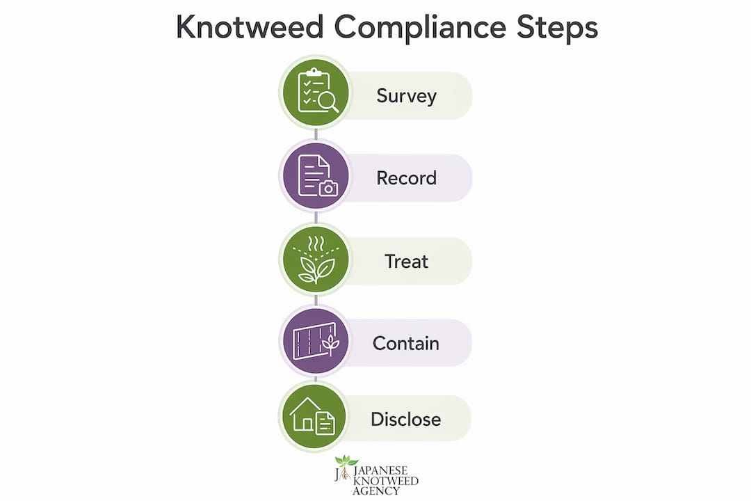 Infographic showing knotweed compliance steps for homeowners