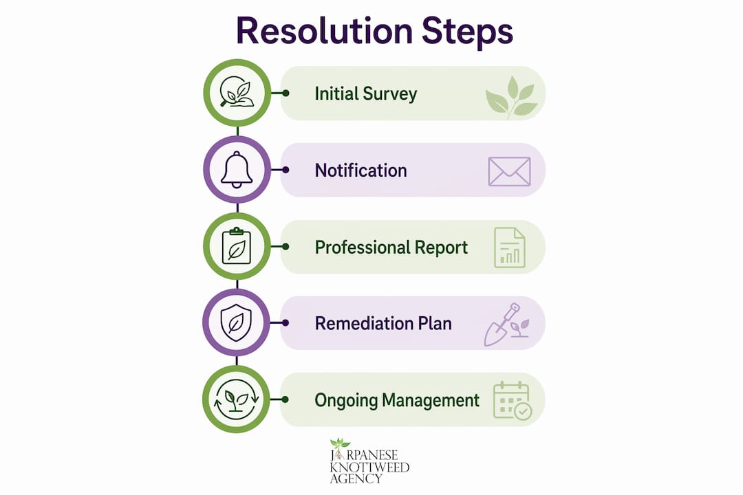 Infographic showing steps to resolve knotweed neighbour disputes