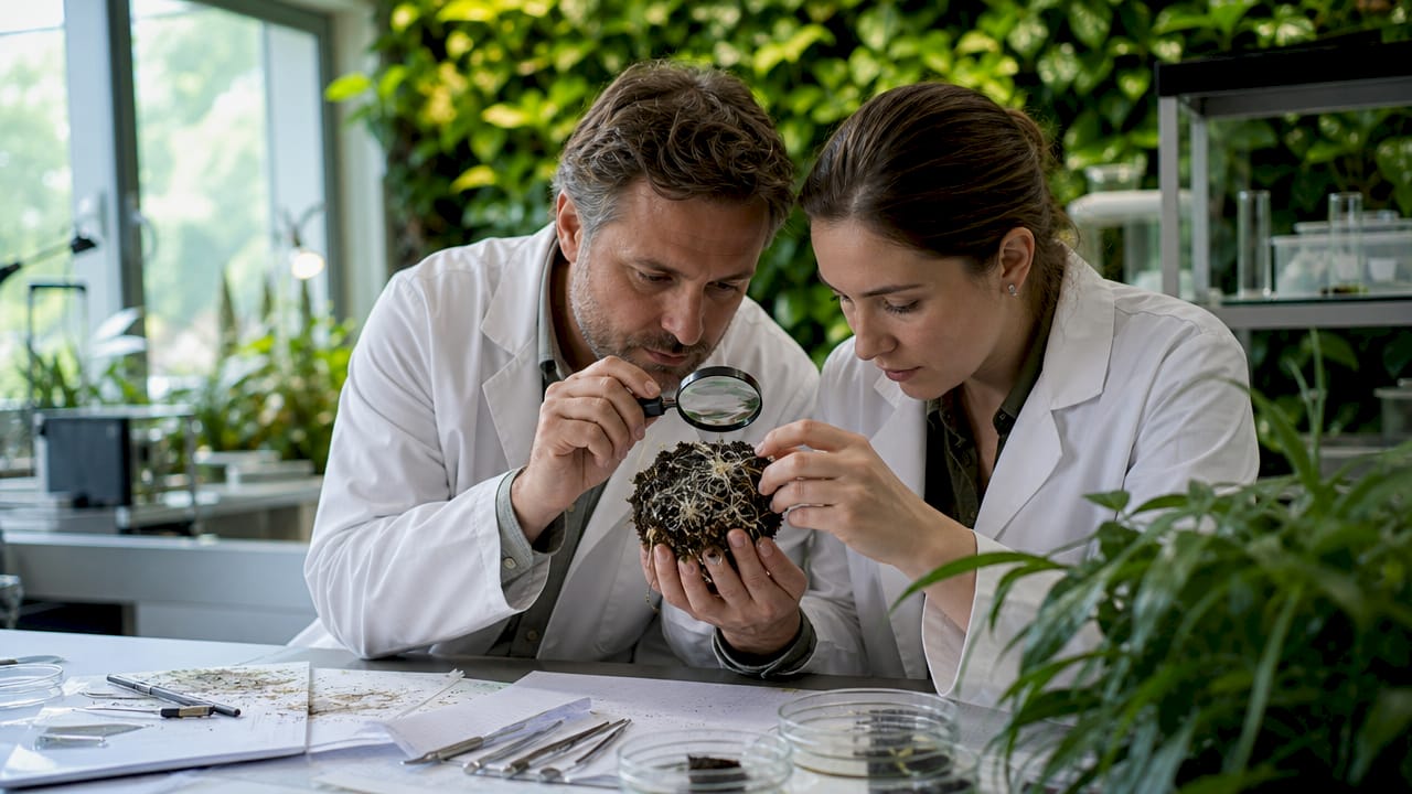 科学家们在实验室里仔细观察了菌丝与植物根系之间的共生现象。