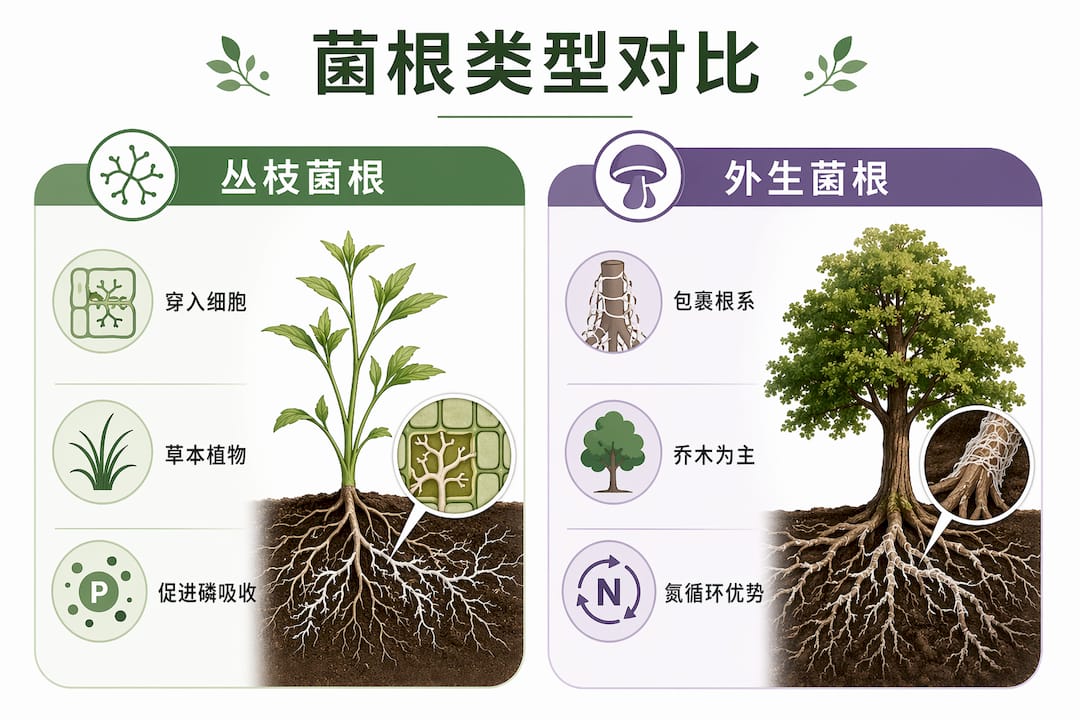 菌根类型与生态功能对比一览图