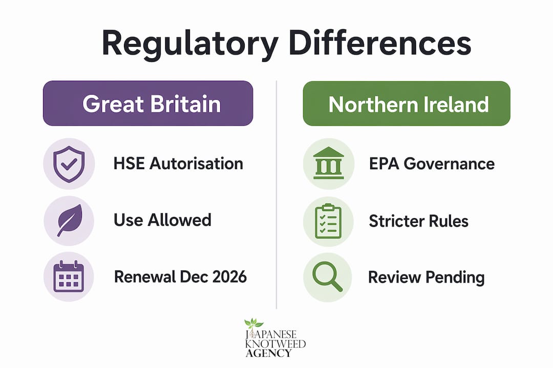 Infographic comparing GB and Northern Ireland glyphosate regulations