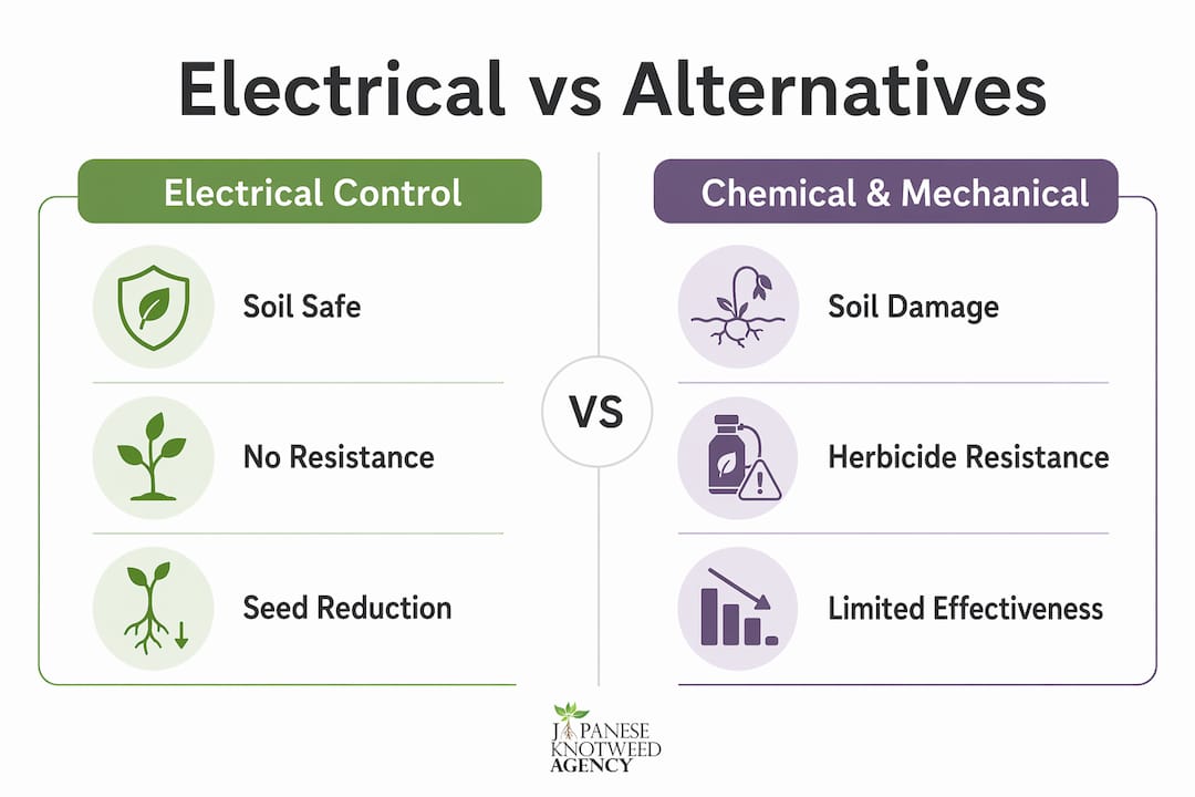 Infographic comparing electrical weed control to other methods