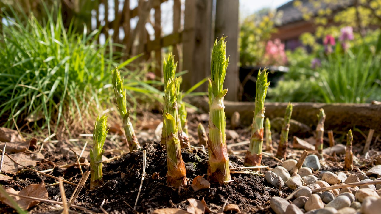 Spring red-purple Japanese knotweed shoots emerging