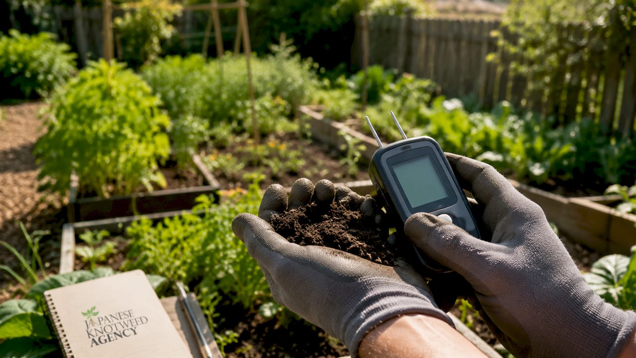 Hands inspecting soil for sustainable weed management