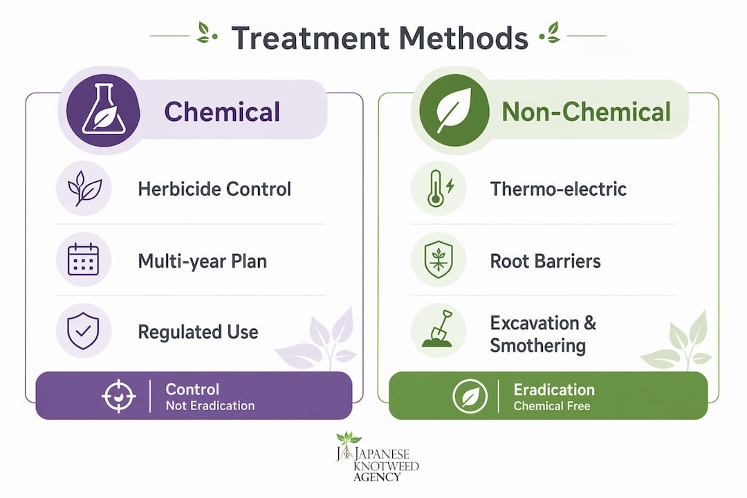 Infographic comparing chemical and non-chemical knotweed treatments