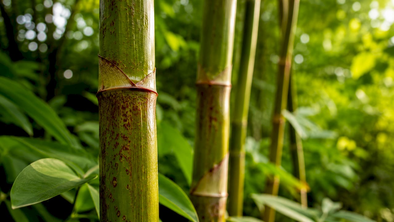 Close-up of hollow bamboo-like Japanese knotweed stems