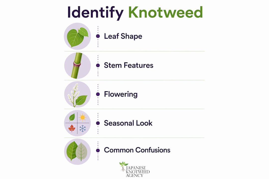 Infographic showing steps to identify Japanese knotweed